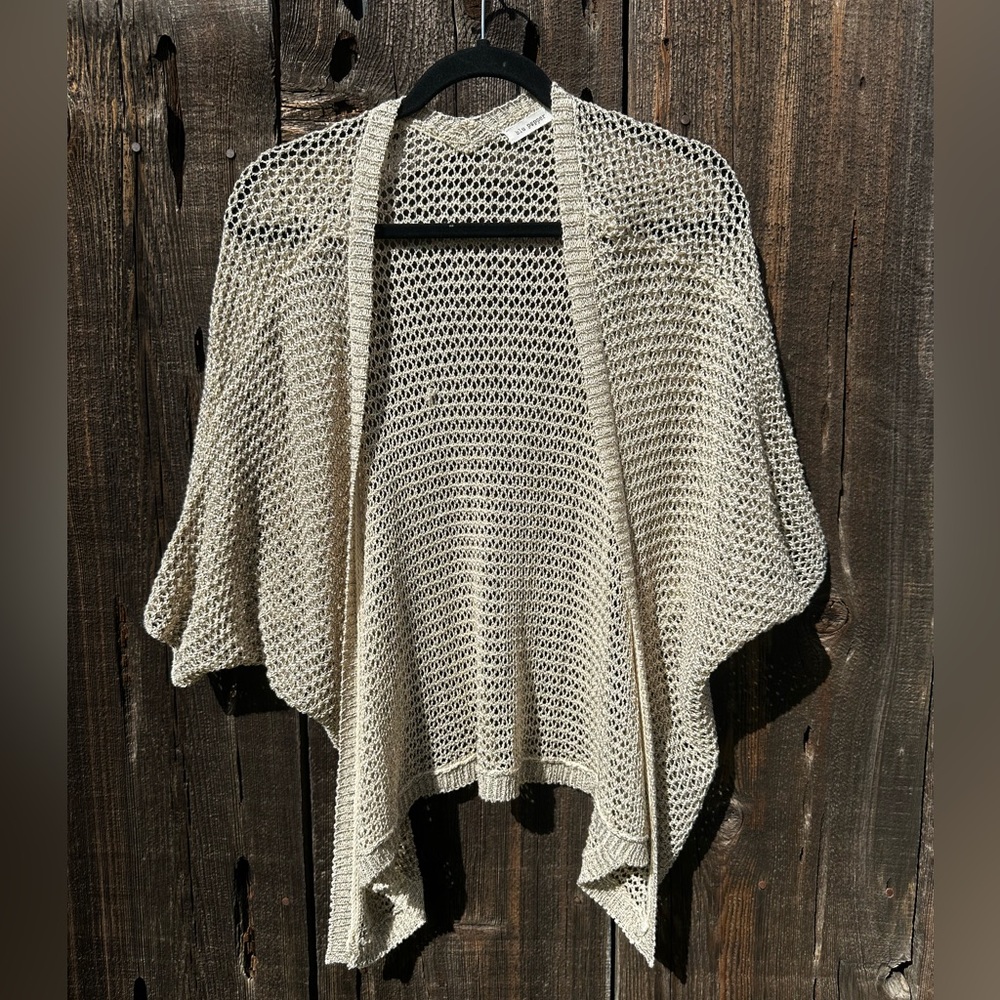 Blu Pepper Cream Crochet Knit Open Cardigan Sweater